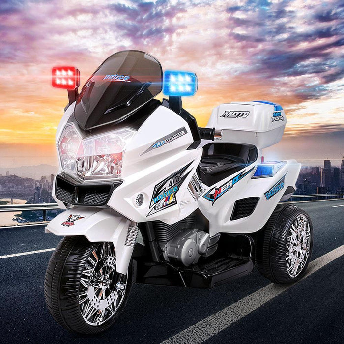 Kids Ride On 12v Motorbike Rigo Police Car | White - LittleHoon's